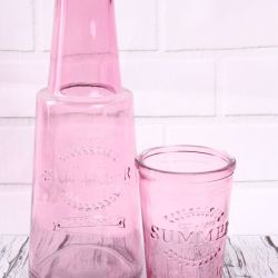 Sklenená karafa (800ml) + pohár (260ml) - ružová