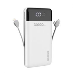 Dudao K1Max Power Bank 30000mAh 2x USB + kábel Lightning / USB-C / Micro USB, biely (K1Max-white)