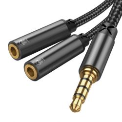 Joyroom Splitter audio kábel 3.5mm mini jack / 2x 3.5mm mini jack M/F, čierny (SY-A04)
