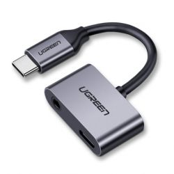 Ugreen CM193 adaptér USB-C - USB-C / 3,5 mm jack 1.5A, sivý (50596)