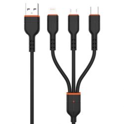 KAKU KSC-237 3in1 kábel USB - Lightning / Micro USB / USB-C, čierny