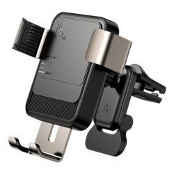 Joyroom Wireless Vent držiak na mobil do auta, Qi nabíjačka 15W, čierna (JR-ZS220)