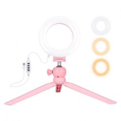 PULUZ Mini Selfie kruhové LED svetlo 4.7' + statív, ružový (PKT3091F)