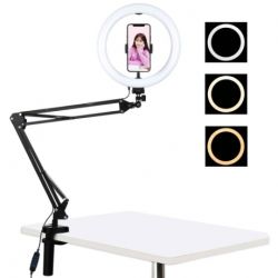 PULUZ Selfie Ring kruhové LED svetlo 10' + držiak na stôl, čierne (PKT3090B)