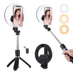 PULUZ selfie tyč so statívom a LED svetlom, čierna (PU531B)