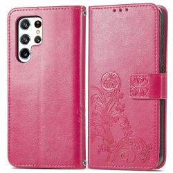 Peňaženkové puzdro Embossing Pattern Štvorlístok ružové – Samsung Galaxy S22 Ultra