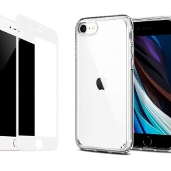 2PACK - 3D biele ochranné sklo + transparentný kryt pre iPhone 7/8/SE 2020
