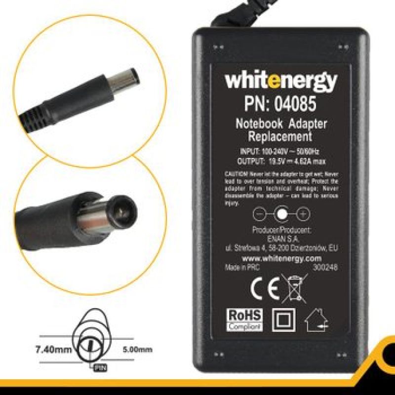 Whitenergy napájecí zdroj 19.5V/4.62A 90W konektor 7.4x5.0mm + pin Dell 04085