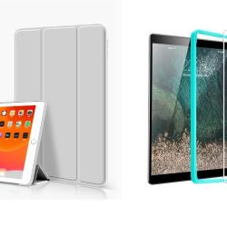 TriFold Smart Case - kryt so stojančekom pre iPad 10.2 (2019/2020) - šedý + Ochranné tvrdené sklo s inštalačným rámikom