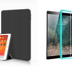 TriFold Smart Case - kryt so stojančekom pre iPad 9.7 (okrem iPad Pro 9.7) - čierny + Ochranné tvrdené sklo s inštalačným rámikom