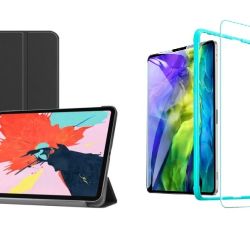 TriFold Smart Case - kryt so stojančekom pre iPad Pro 11' 2018/2020/2021 - čierny + Ochranné tvrdené sklo s inštalačným rámikom