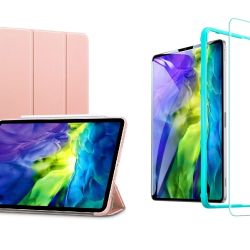 TriFold Smart Case - kryt so stojančekom pre iPad Pro 11' 2018/2020/2021 - ružový + Ochranné tvrdené sklo s inštalačným rámikom