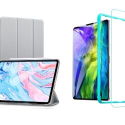 TriFold Smart Case - kryt so stojančekom pre iPad Pro 11' 2018/2020/2021 - šedý + Ochranné tvrdené sklo s inštalačným rámikom