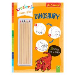 Škola kreslenia pre deti, so 6 pastelkami (dinosaury)