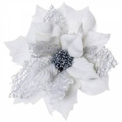 Kinekus Ozdoba s klipom kvet poinsettia bielo-sivá
