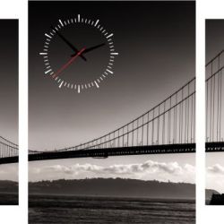 3-dielný obraz s hodinami, BRIDGE, 95x60cm