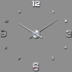3D Nalepovacie hodiny Clock BIG 3-12 XL, Silver Mirror 90-130cm