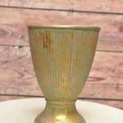 Betónová váza na podstavci - zlato-tyrkysová (19x19x25,5cm)