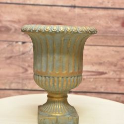 Betónová váza na podstavci - zlato-tyrkysová (v. 24cm, p. 9cm)