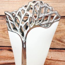 Keramická váza - vzor strom -strieborno-biela  (v. 30cm, p. 7cm)