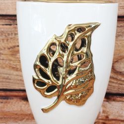 Keramická váza - vzor zlatý list - zlato-biela (v. 25cm, p. 6cm)