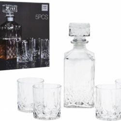Kinekus Fľaša na whisky + 4 poháre, sklo