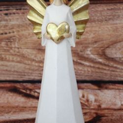 Anjel so zlatým srdiečkom v ruke  -bielo-ružové šaty (v. 25,5cm)