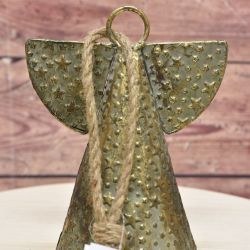 Plechový anjel v tvare zvonca - zlatý (19x14x24,5cm)