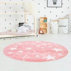Okrúhly detský koberec BEAUTY ružové hviezdy