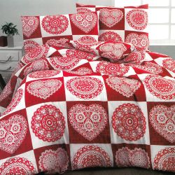 Bavlnené obliečky DELUXE HOME RED HEART 140x200cm - 140 x 200 cm - 1x vankúš 1x prikrývka