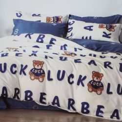 Detská posteľná súprava - Macík - Luck - béžovo-modrá (100x140cm, 38x50cm)