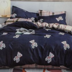 Detská posteľná súprava s macíkmi - tmavomodrá (100x140cm, 38x50cm)