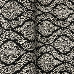 Dekoračná bavlnená látka PANAMA (š. 180cm) - čierna s bielymi ornamentami