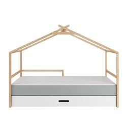 BELLAMY TeePee detská posteľ domček so zásuvkou, biela/šedá/drevo