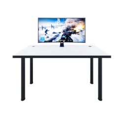 Expedo Počítačový herný stôl CODE X2 s LED, 135x73-76x65, biela/čierne nohy + USB HUB