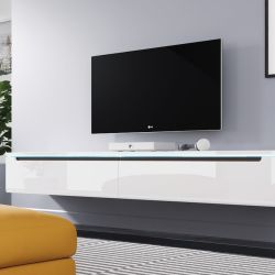 Expedo TV stolík MENDES DES I 180, 180x24x33, biela/biela lesk, bez LED osvetlenia