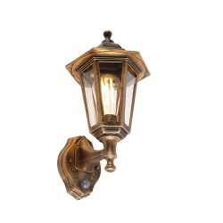 Klasické vonkajšie nástenné svietidlo starožitné zlato s pohybovým senzorom - New Haven