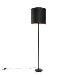 Čierna stojaca lampa s velúrovým tienidlom čierna so zlatom 40 cm - Simplo