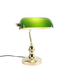 Klasická notárska lampa mosadz so zelenou farbou - Banker