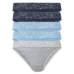 esmara Dámske bedrové nohavičky s čipkou, 5 kusov (S (36/38), sivá/námornícka modrá/modrá)