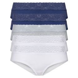 esmara Dámske nohavičky s čipkou, 5 kusov (L (44/46), námornícka modrá/sivá/biela)