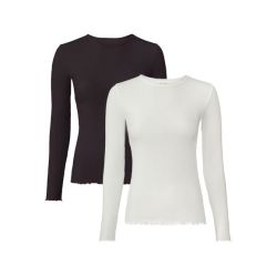 ESMARA® Dámske tričko s dlhým rukávom, 2 kusy (L (44/46), čierna/krémová)
