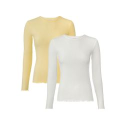 ESMARA® Dámske tričko s dlhým rukávom, 2 kusy (L (44/46), krémová/žltá)