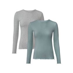 ESMARA® Dámske tričko s dlhým rukávom, 2 kusy (L (44/46), sivá/zelená)