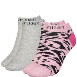 CALVIN KLEIN - 2PACK pink melange leopard členkové ponožky