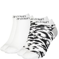 CALVIN KLEIN - 2PACK white leopard členkové ponožky
