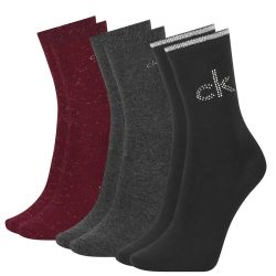CALVIN KLEIN - 3PACK crystal logo burgundy combo ponožky v darčekovom balení