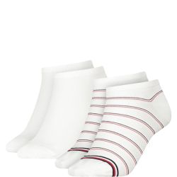 TOMMY HILFIGER - 2PACK TH stripes preppy biele členkové ponožky