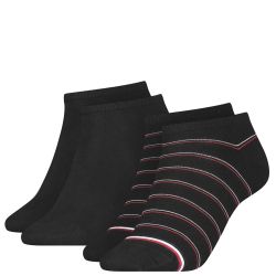 TOMMY HILFIGER - 2PACK TH stripes preppy čierne členkové ponožky