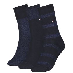 TOMMY HILFIGER - 3PACK sparkle navy dámske ponožky v darčekovom balení
